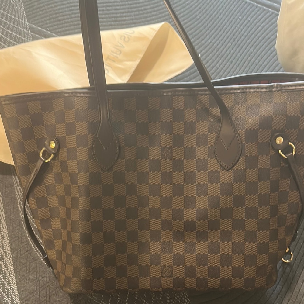 Louis Vuitton Brown Damier Tote Bag with Gold Hardware